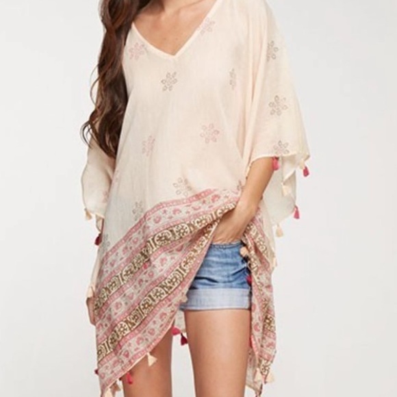 Border Print Poncho Coverup - Picture 4 of 5